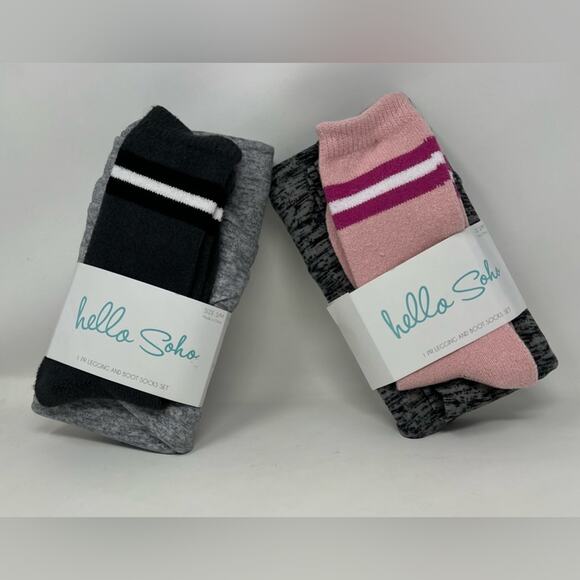 HELLO SOHO- 2 SETS Small Leggings & Boot Sock Black & Gray And Gray & Pink Set - Picture 2 of 4